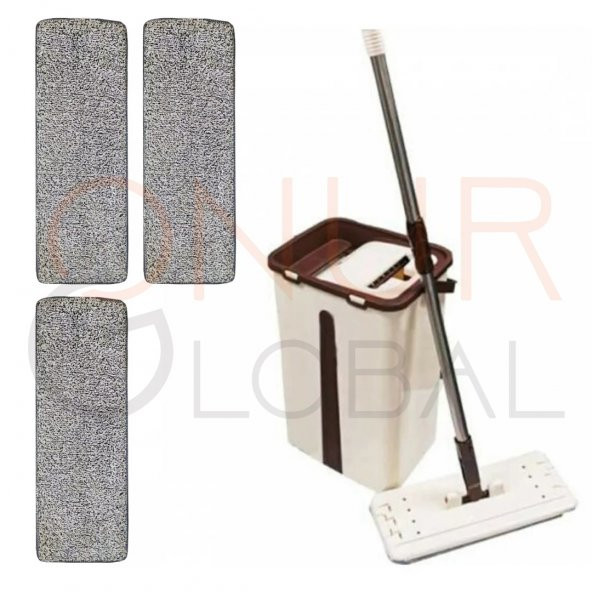 +3 Yedek Mop ve Sihirli Tablet Mop Seti - Pratik Maxi Temizlik Seti - Zambak Temizlik Kovası ve Mop