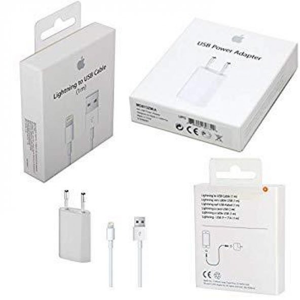 Apple iPhone Kablo + Adaptör Şarj Aleti Seti Kutulu