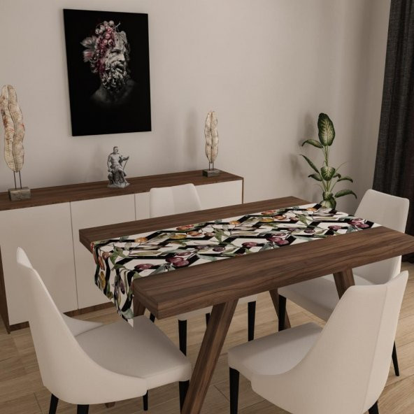 Dijital Baskılı Runner Yıkanabilir ve Silinebilir Kumaş Zigzag Üzüm Desenli