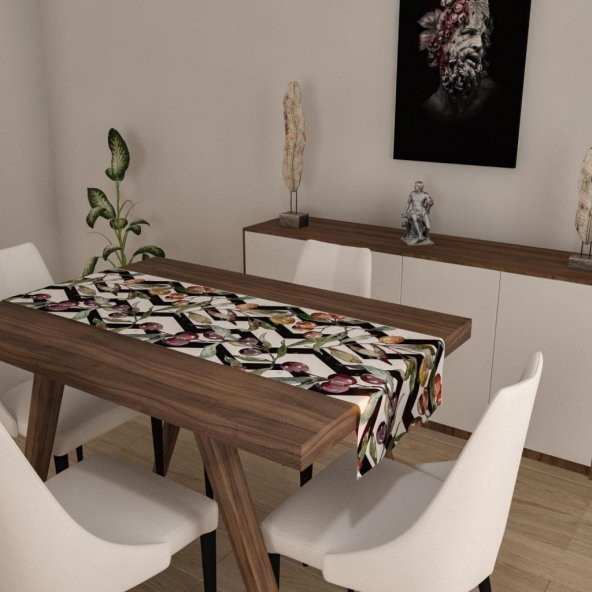 Dijital Baskılı Runner Yıkanabilir ve Silinebilir Kumaş Zigzag Üzüm Desenli - 2