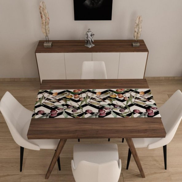 Dijital Baskılı Runner Yıkanabilir ve Silinebilir Kumaş Zigzag Üzüm Desenli - 3