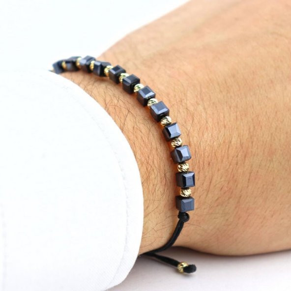 Tasarım Hematit Doğal Taşlı Gümüş Dorika Taşlı Unisex Bileklik - 2