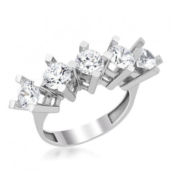 Beştaşlı 14 Ayar Beyaz Altın Yüzük 5.50 Gram