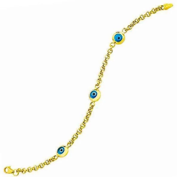 Mavi Boncuklu 14 Ayar Altın Doç Bileklik ürün görseli