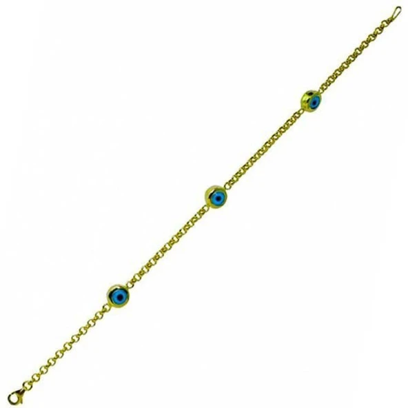 Üçlü Nazar Boncuklu 14 Ayar Altın Bileklik