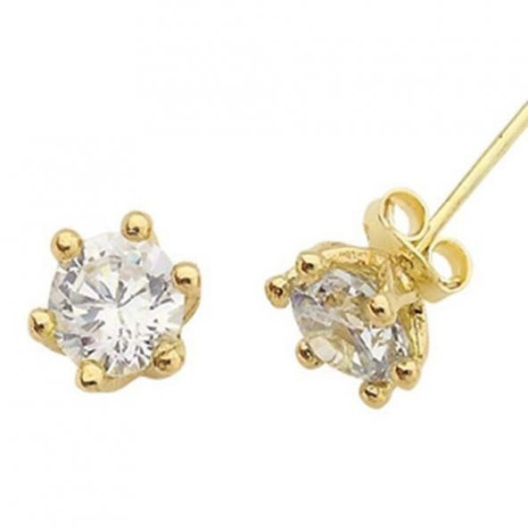 Küpe Tırnaklı Oval Tek Taş 1,35 Gram 14 Ayar Altın