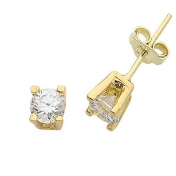 Küpe Tek Taş Köşeli 1,00 Gram 14 Ayar Altın