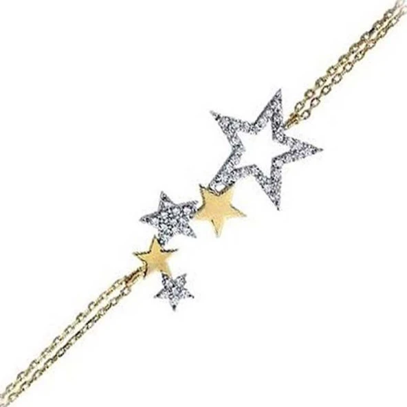 Bileklik Yıldızlar Sarı & Beyaz 2,78 Gram 14 Ayar Altın ürün görseli