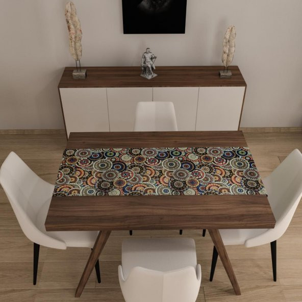 Dijital Baskılı Runner Yıkanabilir ve Silinebilir Kumaş Geometrik Desenli - 2