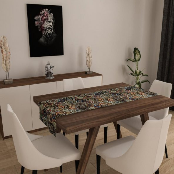 Dijital Baskılı Runner Yıkanabilir ve Silinebilir Kumaş Geometrik Desenli - 3