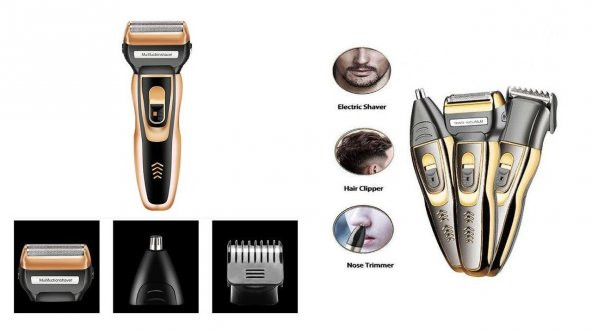 3 in 1  Sakal Traş Makinesi Şarjlı Sıfır Tıraş-Günlük Tıraş Ense Bıyık Vücut Tıraş Makinesi - 3