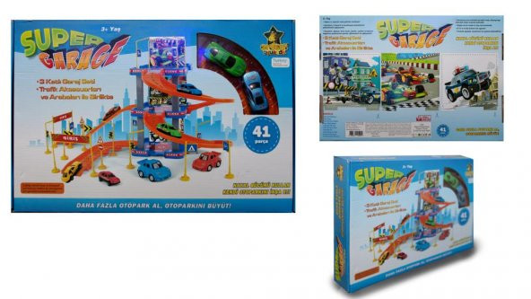 Süper Garaj Seti 2 Arabalı,3 Katlı, 41 Parça Oyuncak Otopark Seti
