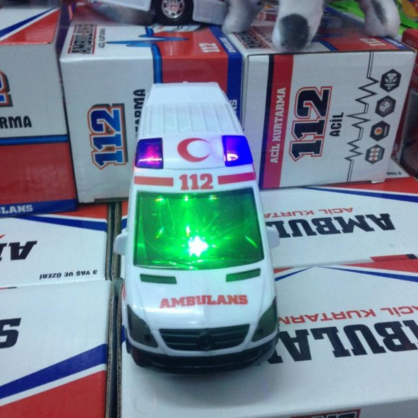 Oyuncak Ambulans 3D Gerçekçi Sesli Işıklı 16 Cm Uzunluk - 4
