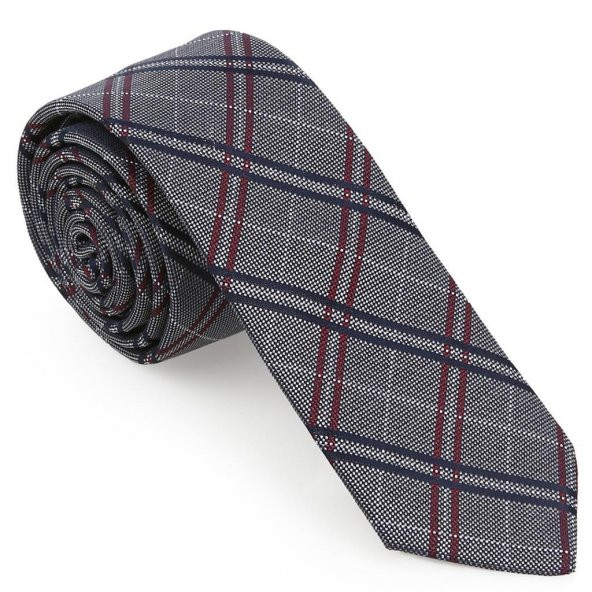 Gri Ekose Desen Slim Kravat-Brianze SKAF-1 ürün görseli 1