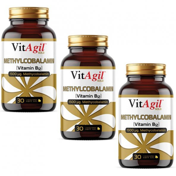 3 Adet VitAgil Gold 1500 mcg Metilkobalamin (Vitamin B12) 30 Kapsül