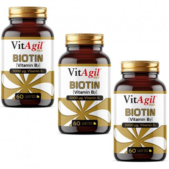 3 Adet VitAgil Gold 5000 mcg Biotin (Vitamin B7) 60 Kapsül