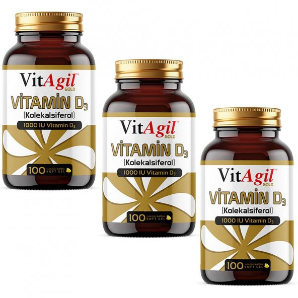 3 Adet VitAgil GOLD 1000 IU Vitamin D3 - 100 Kapsül