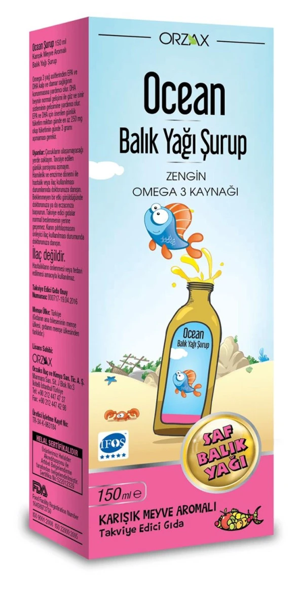 Ocean Fish Oil Tutti Frutti Karışık Meyve Aromalı Şurup 150 ml