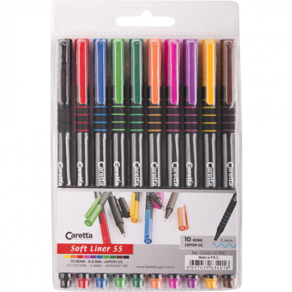 Caretta Softliner Keçeli Kalem  0.4 MM Karışık Renk 10 LU CS-55