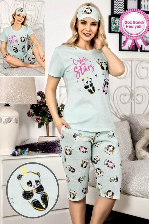 Kısa Kollu Yüzde yüz Pamuk Bayan Kapri Pijama Takımı