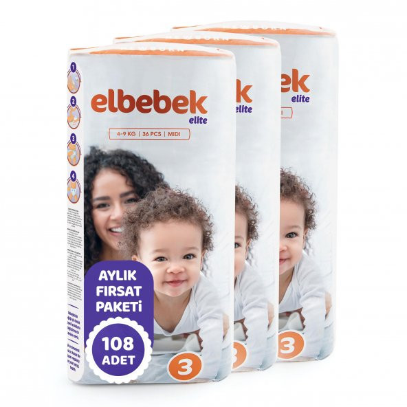 ELBEBEK ELİTE BEBEK BEZİ 3 NUMARA MİDİ 108 ADET - 2