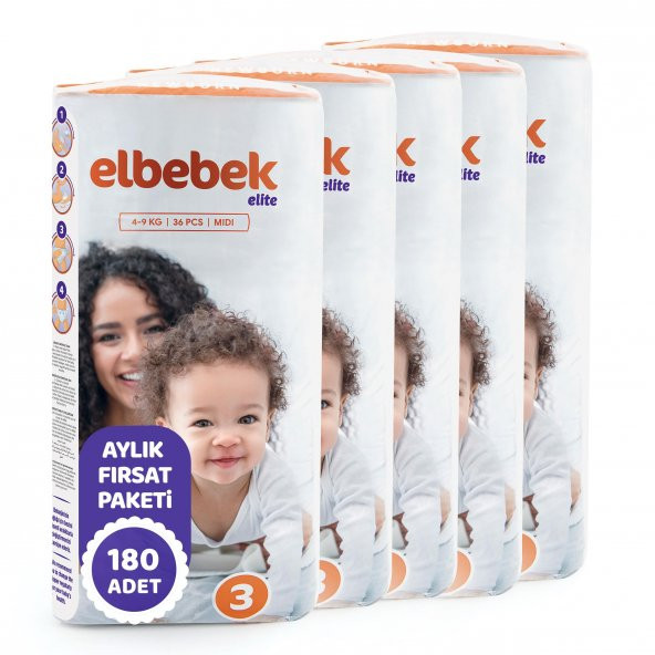 ELBEBEK ELİTE BEBEK BEZİ 3 NUMARA MİDİ 180 ADET - 2