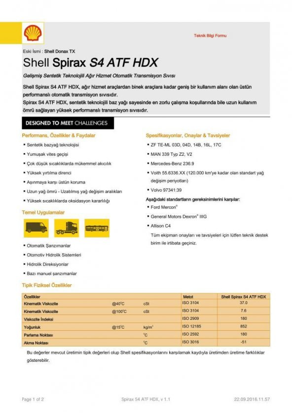 SHELL SPİRAX S4 ATF HDX 1 LİTRE- ESKİ ADI SHELL DONAX TX - 3