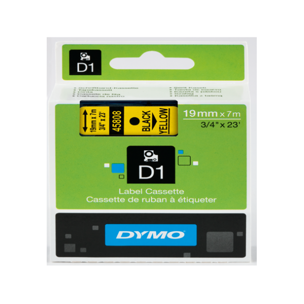 Dymo D1 Şerit Standart 19 MMx7 MT Sarı Üzerine Siyah 45808 S0720880 - 2
