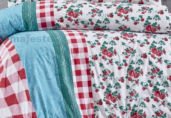Toprak Ev Elegant %100 Pamuk Çiçekli & Ekoseli Çift Kişilik Nevresim Takımı - 10190 - 3