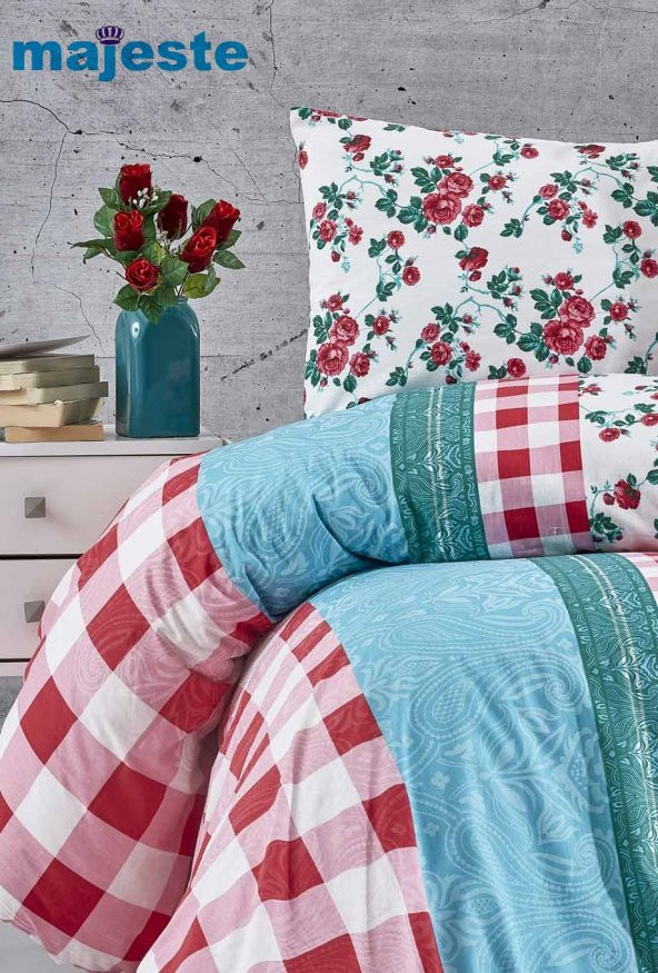 Toprak Ev Elegant %100 Pamuk Çiçekli & Ekoseli Çift Kişilik Nevresim Takımı - 10190