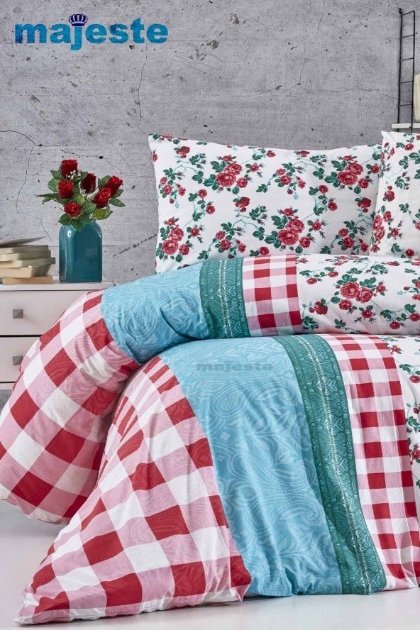 Toprak Ev Elegant %100 Pamuk Çiçekli & Ekoseli Çift Kişilik Nevresim Takımı - 10190 - 4