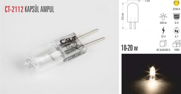 CT 2112 Cata 20 w 12 v Kapsül Ampul Günışığı 2700k G-4 Duy - 3