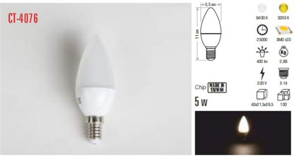 CT 4076 Cata 5 W Led Buji Ampul Beyaz Işık 6400k  E14 Duy - 3