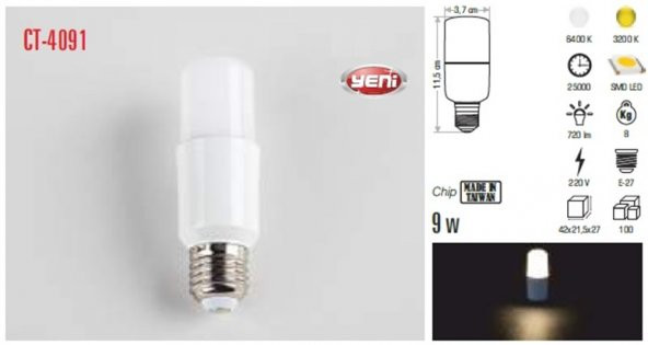 CT 4091 Cata 8 W Buji Led Ampul Beyaz Işık 6400k E27 Duy - 3