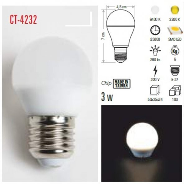 CT 4232 Cata 3 W Led Ampul Beyaz Işık 6400k E27 Duy - 4