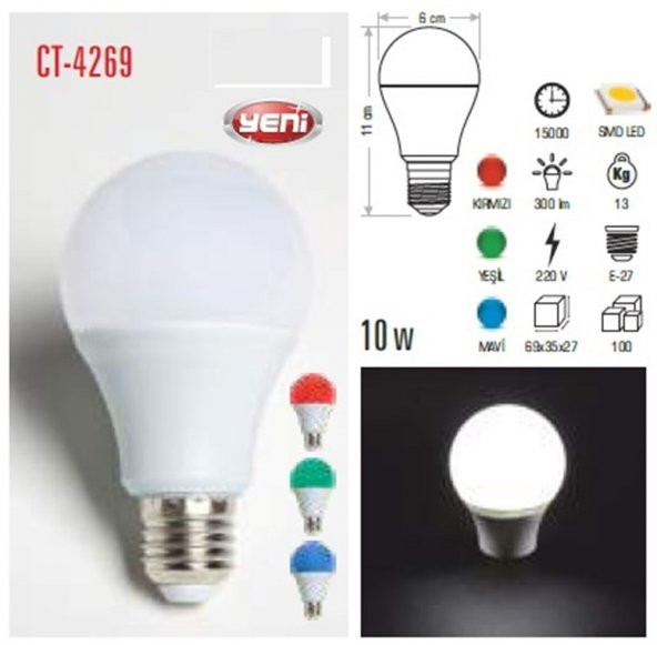 CT 4269 M Cata 10 W Led Ampul Mavi E27 Duy - 3