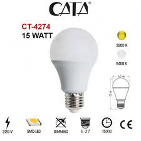 CT 4274 Cata 15 W Led Ampul Beyaz Işık 6400k E27 Duy - 3