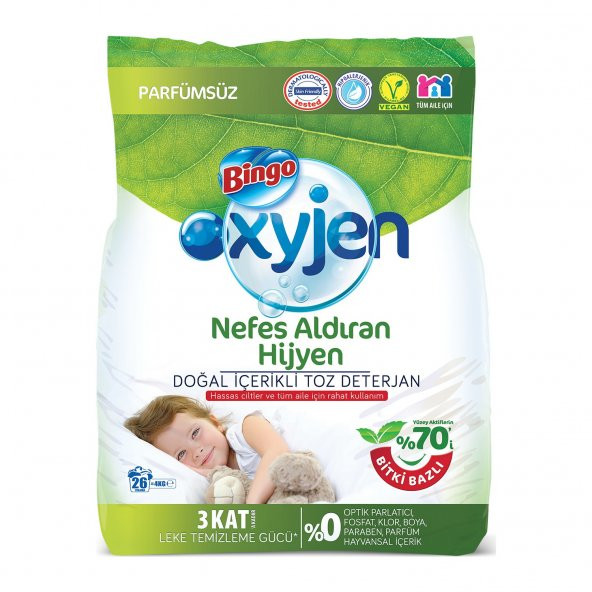 Bingo Oksijen Doğal İçerikli Toz Çamaşır Deterjanı 2 x 4 Kg - 3