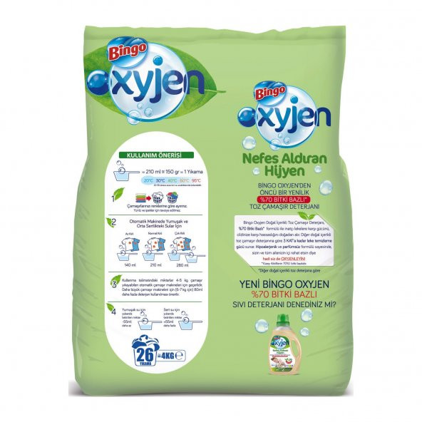 Bingo Oksijen Doğal İçerikli Toz Çamaşır Deterjanı 2 x 4 Kg - 4