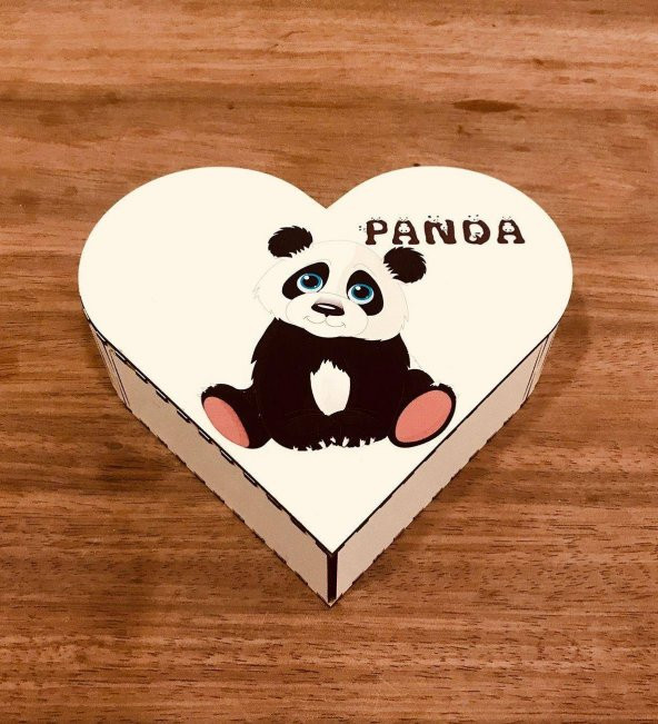 Masum Panda Ahşap Kalp Kutu