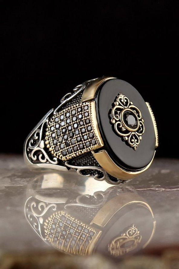 925 Ayar Gümüş Oniks Taşlı Erkek Yüzük ürün görseli