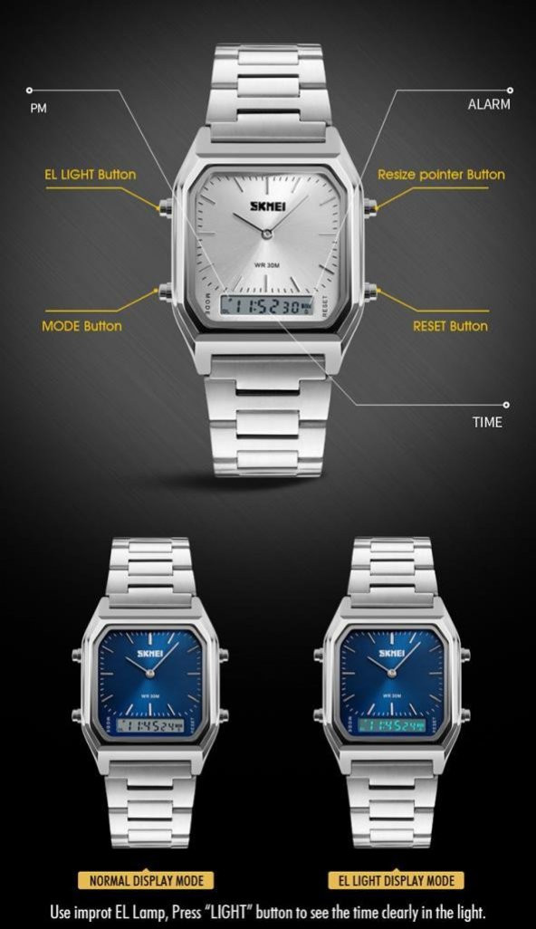 Skmei Analog-Dijital Retro Model Erkek Kol Saati 5 Farklı Renk 1220 - 9