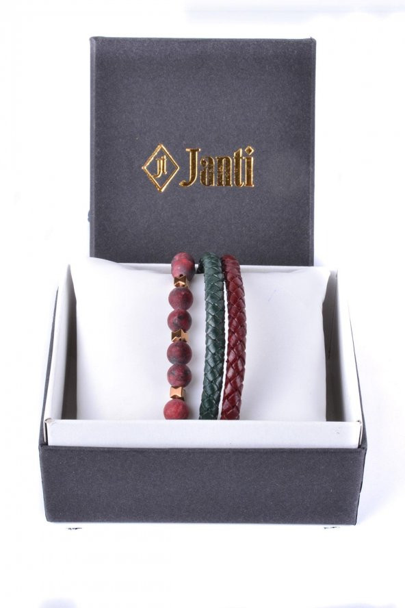 JTKB20057 DOĞAL TAŞ ve DERİ KOMBİN BİLEKLİK - 4