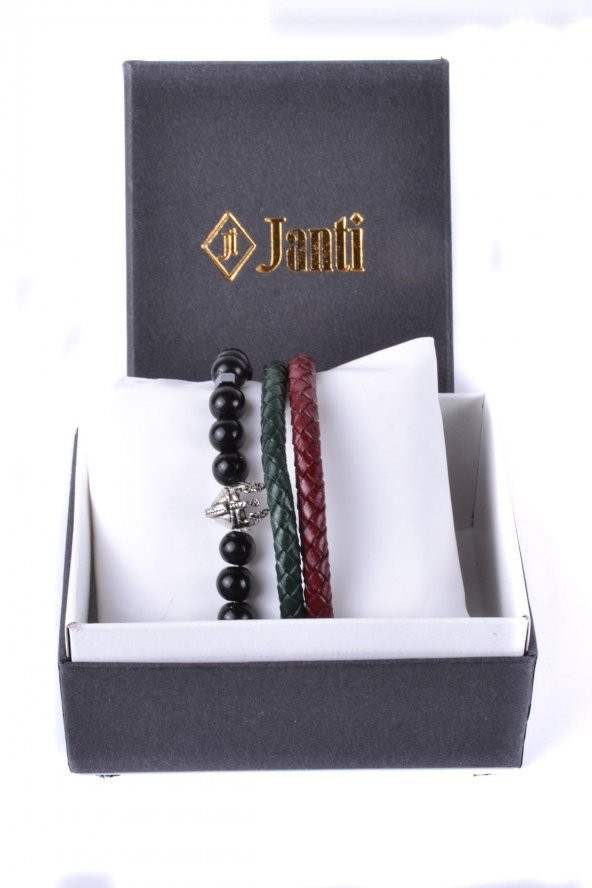 JTKB20058 DOĞAL TAŞ ve DERİ KOMBİN BİLEKLİK - 4