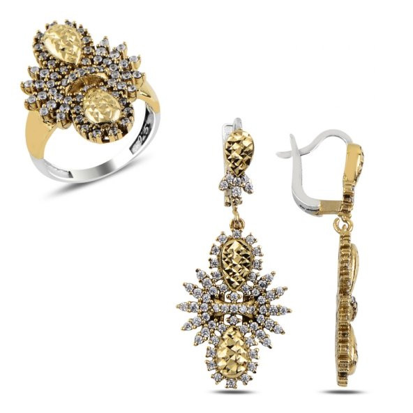 Gümüş 925 Ayar Zirkon Taşlı Otantik Set