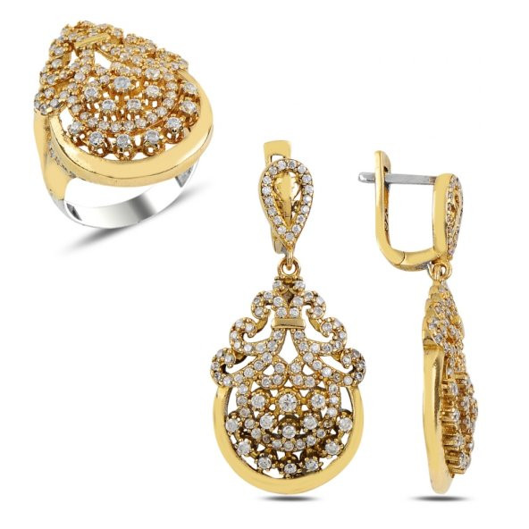 Gümüş 925 Ayar Zirkon Taşlı Otantik Set