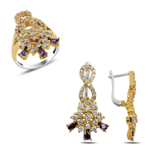 Gümüş 925 Ayar Zirkon Taşlı Otantik Set - 1