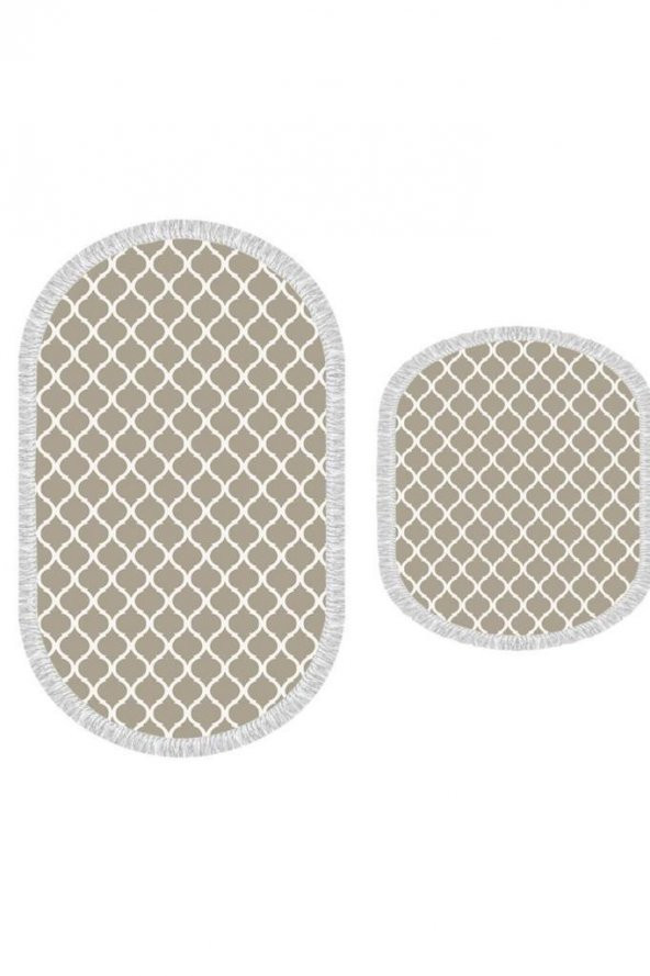 Oval Saçaklı 2li Banyo Paspas Takımı Kupa Cappucino - 5