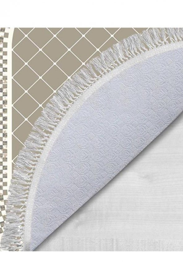 Oval Saçaklı 2li Banyo Paspas Takımı Dama Cappucino - 4