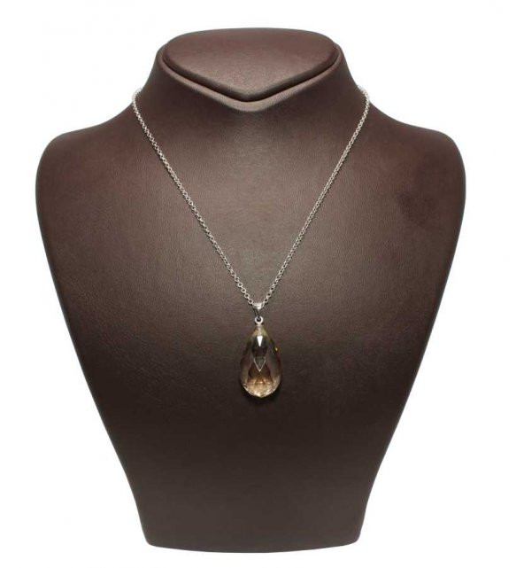 925Ayar Gümüş Smoky Quartz Damla Taşlı Kolye - 4
